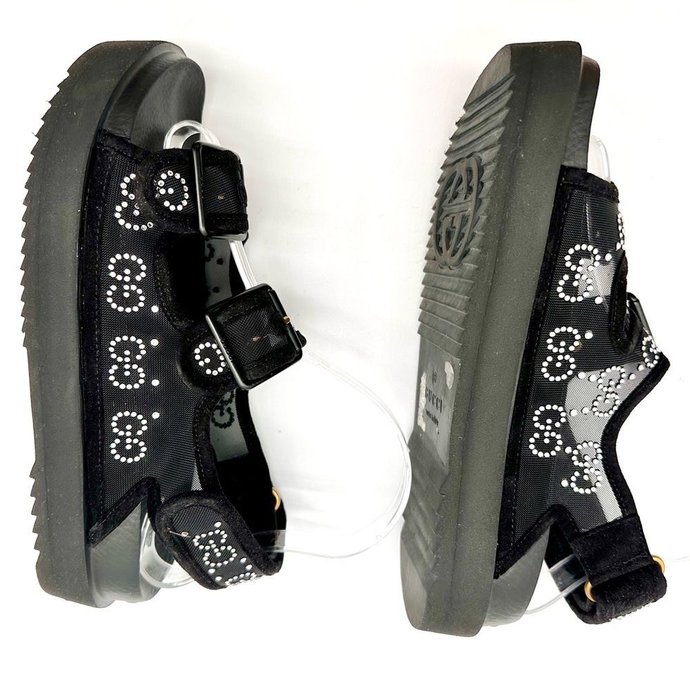 Gucci GG Crystal Embellished Platform Mash Dad Black Flat Sandals EU 38 US 8 - Picture 5 of 13
